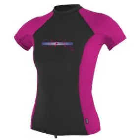 O'Neill Skins Short Sleeve Girls Sun Rash Vest 2019 - Pink/Black