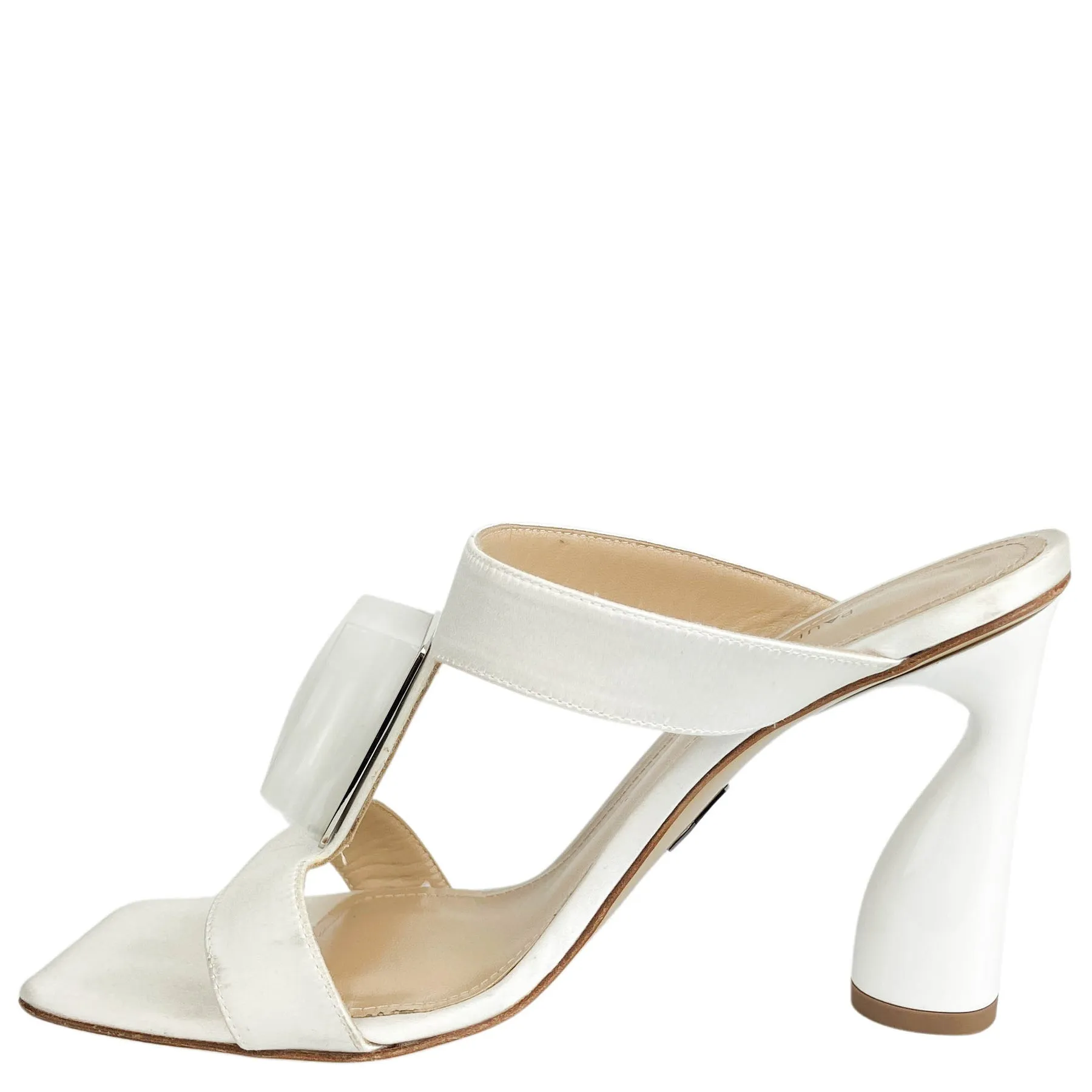 Paul Andrew Cube Satin Mules in White