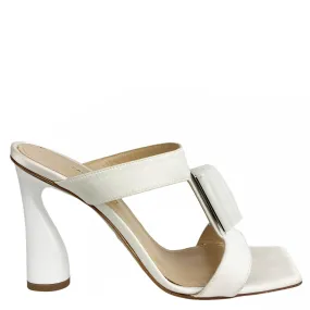 Paul Andrew Cube Satin Mules in White