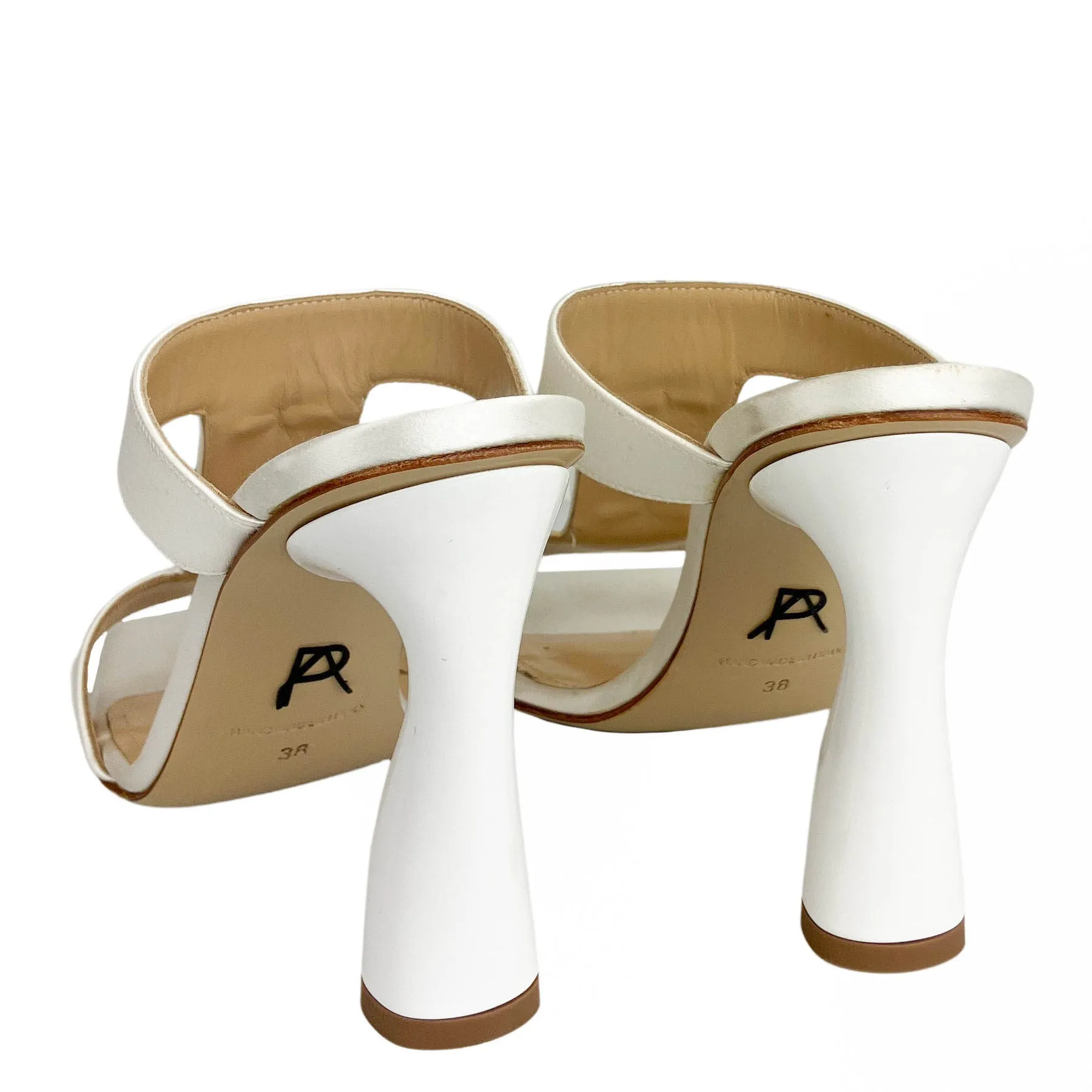 Paul Andrew Cube Satin Mules in White