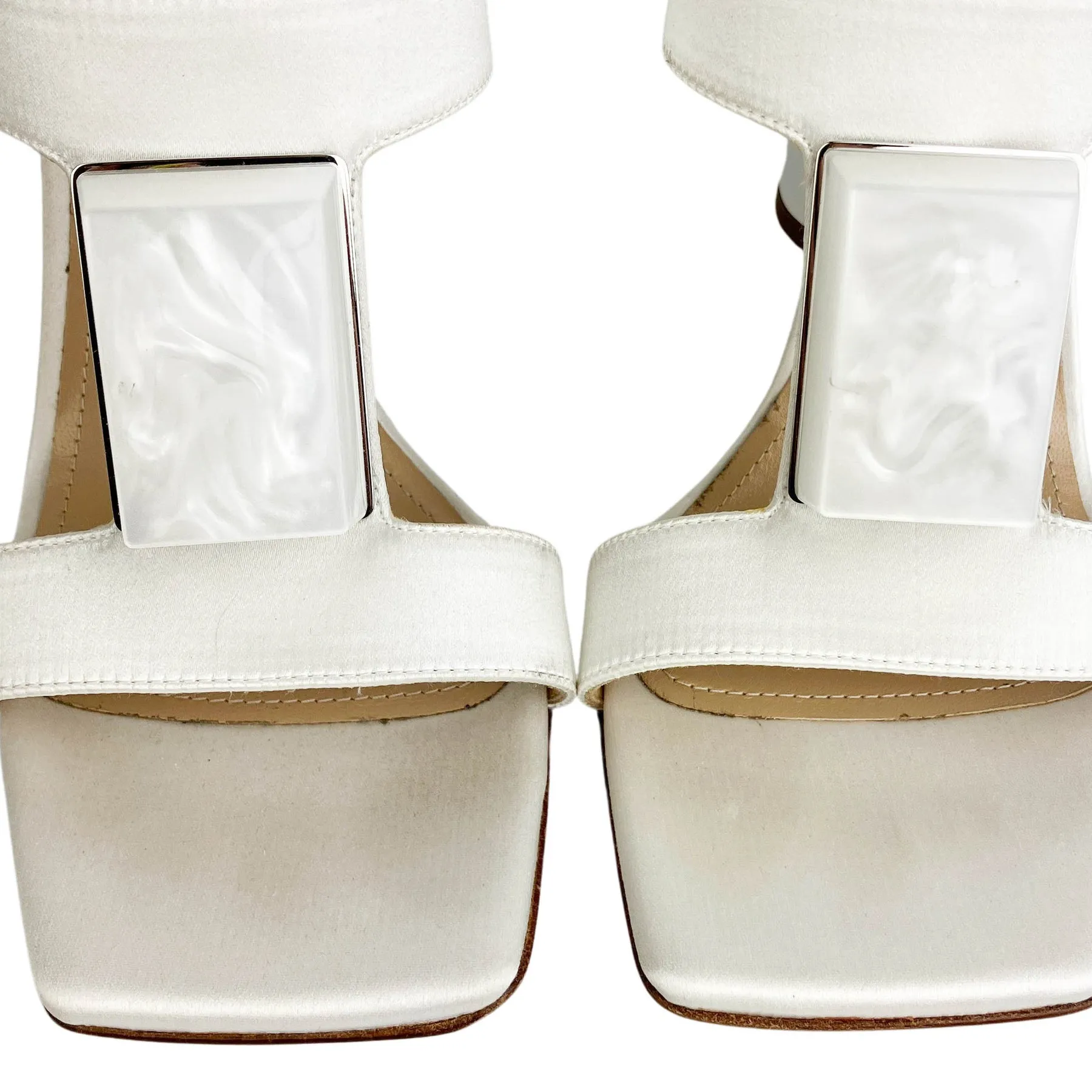 Paul Andrew Cube Satin Mules in White