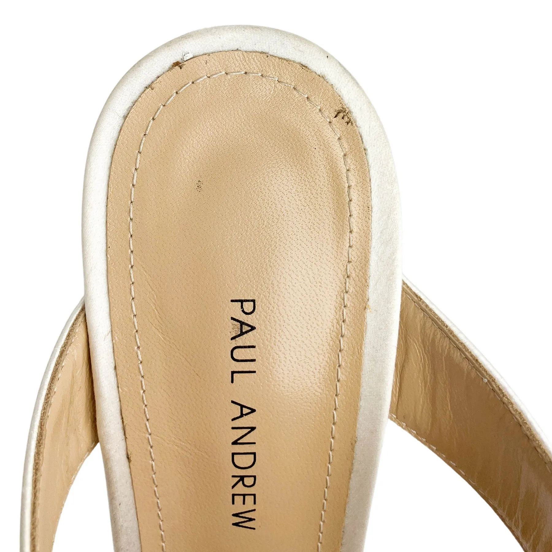 Paul Andrew Cube Satin Mules in White