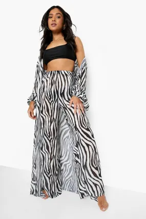 Petite Zebra Print Mesh Wide Leg Pants