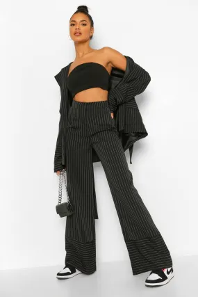 Pinstripe Contrast Cuff Wide Leg Pants