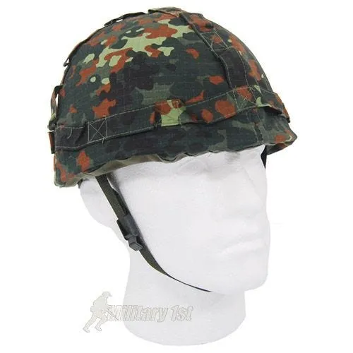 Plastic Helmet with Flecktarn Camo Cloth Cover