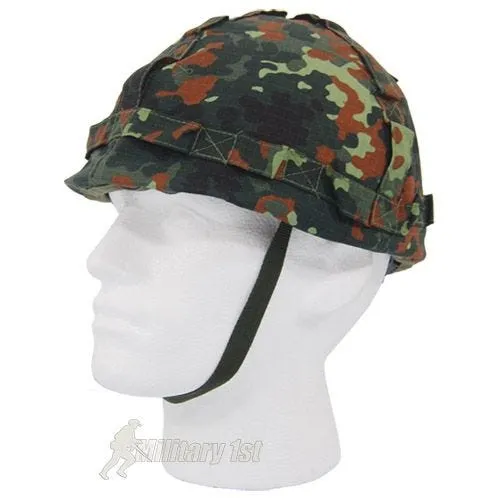 Plastic Helmet with Flecktarn Camo Cloth Cover