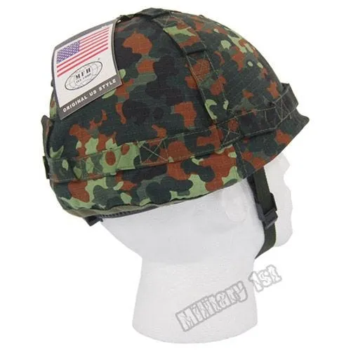 Plastic Helmet with Flecktarn Camo Cloth Cover