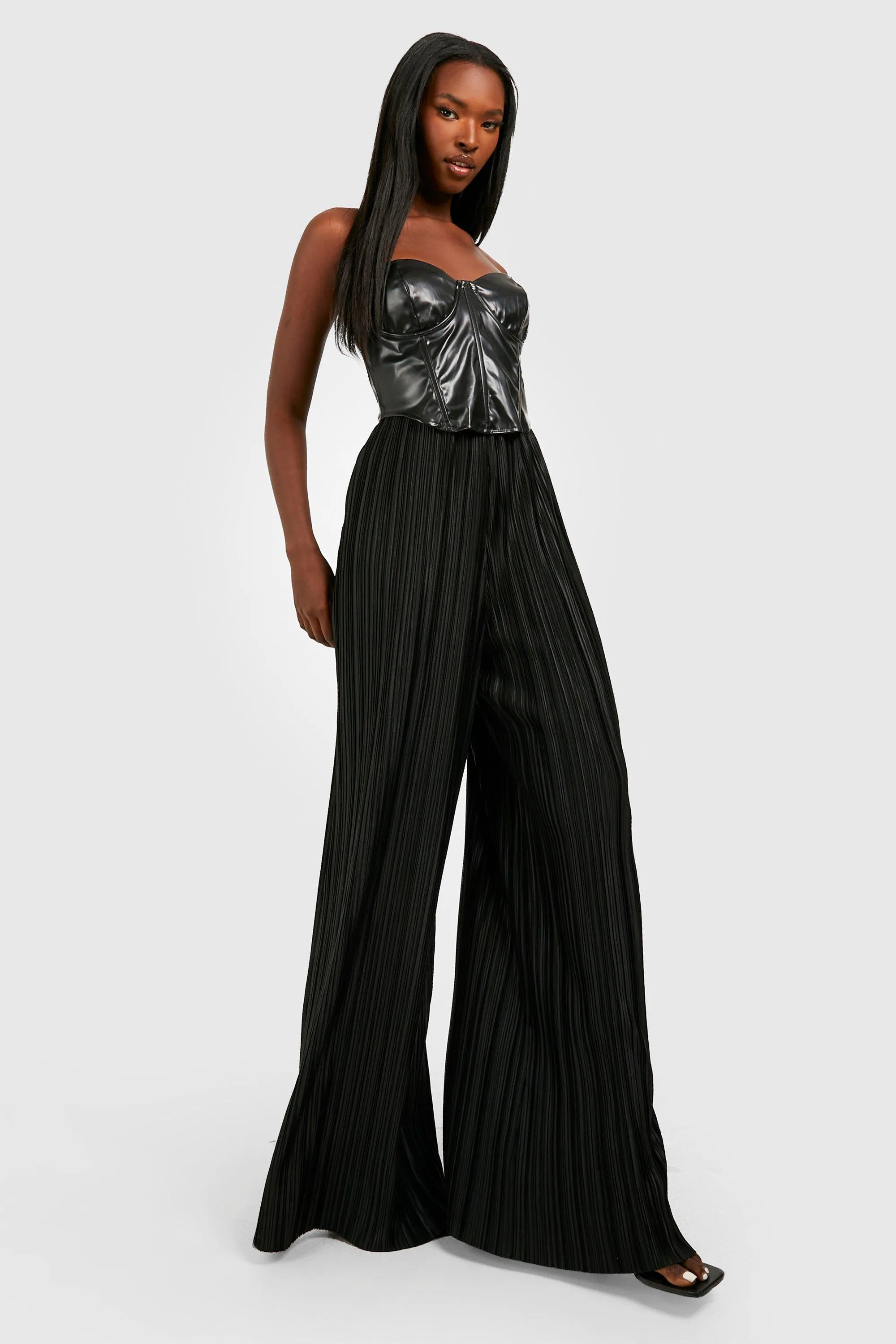 Plisse High Waisted Floor Length Extreme Wide Leg Pants