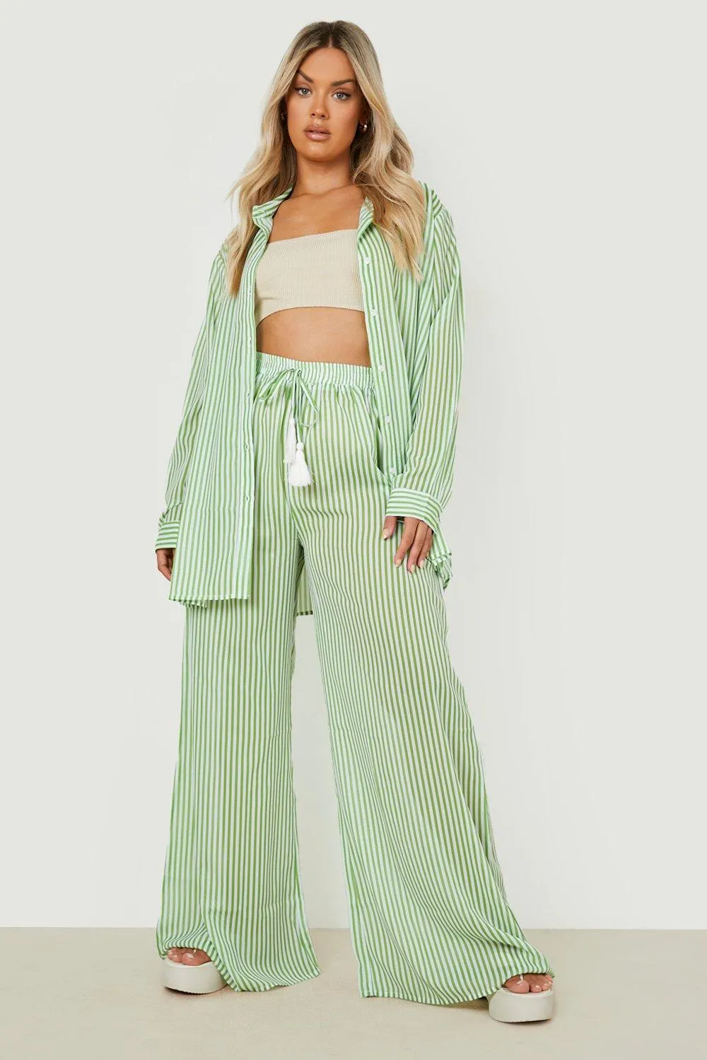 Plus Nautical Stripe Wide Leg Beach Pants