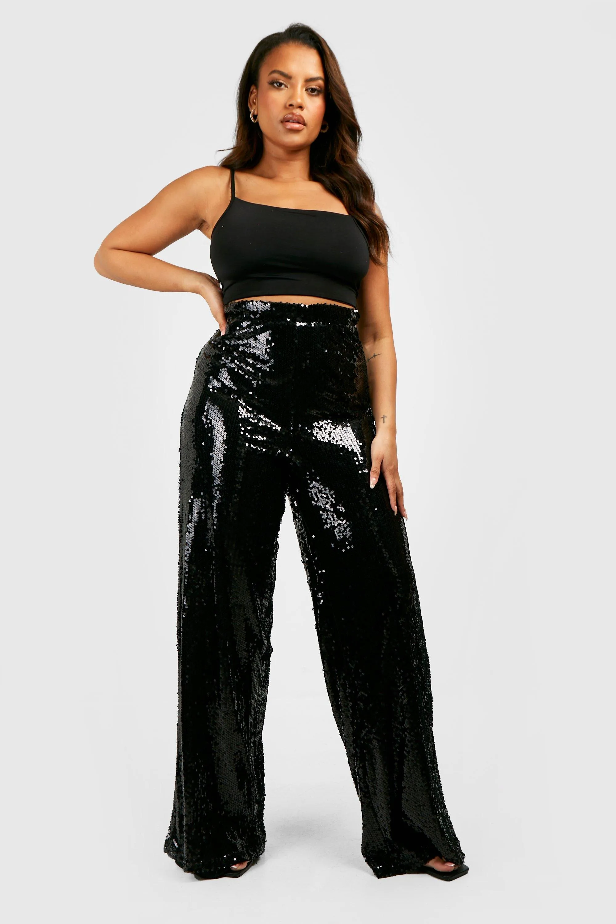 Plus Sequin Wide Leg Pants