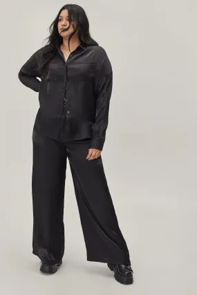 Plus Size Satin Shimmer Wide Leg Pants