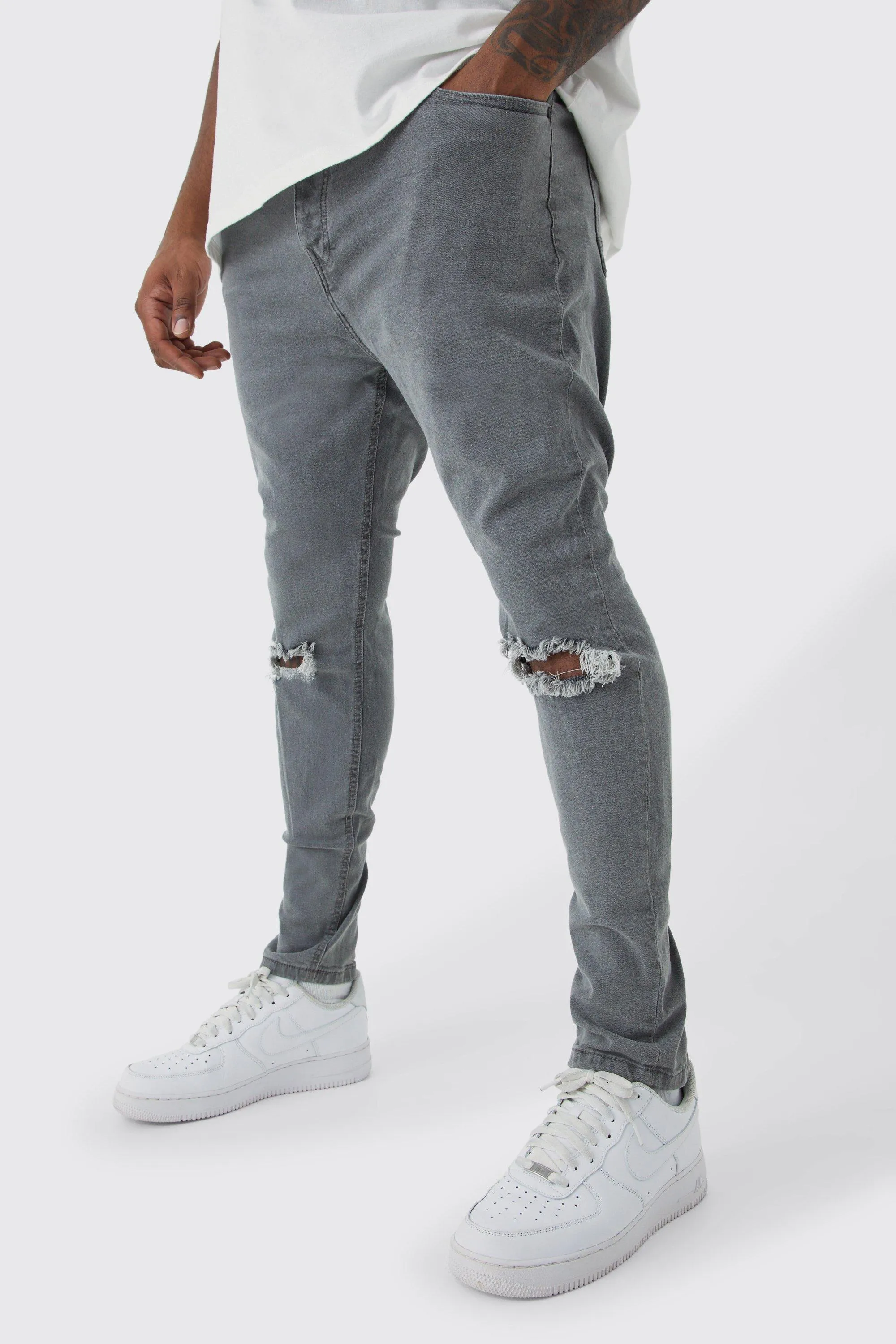 Plus Super Skinny Stretch Ripped Knee Jeans