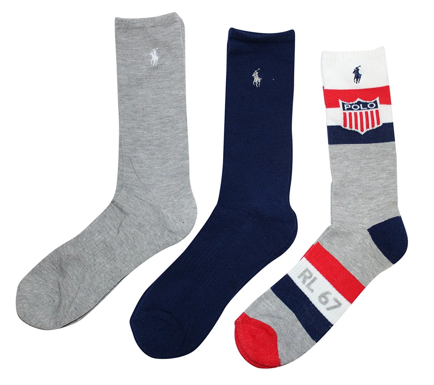 Polo Ralph Lauren 3-Pack Athletic U.S.A. Sheild Crew Sock Polo Embroidery