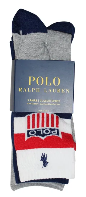 Polo Ralph Lauren 3-Pack Athletic U.S.A. Sheild Crew Sock Polo Embroidery