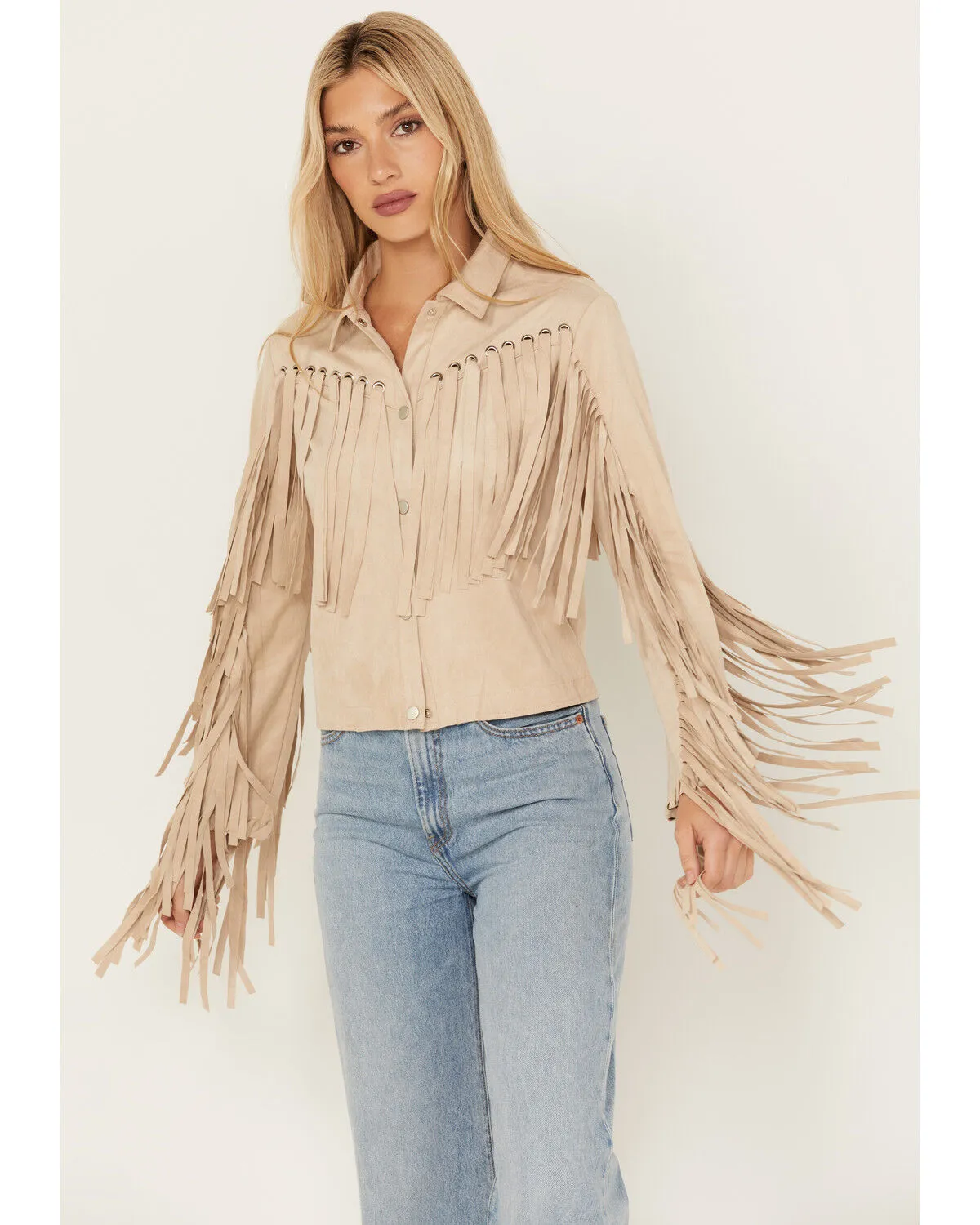 Product Name:  Blue B Women's Grommet Faux Suede Fringe Jacket