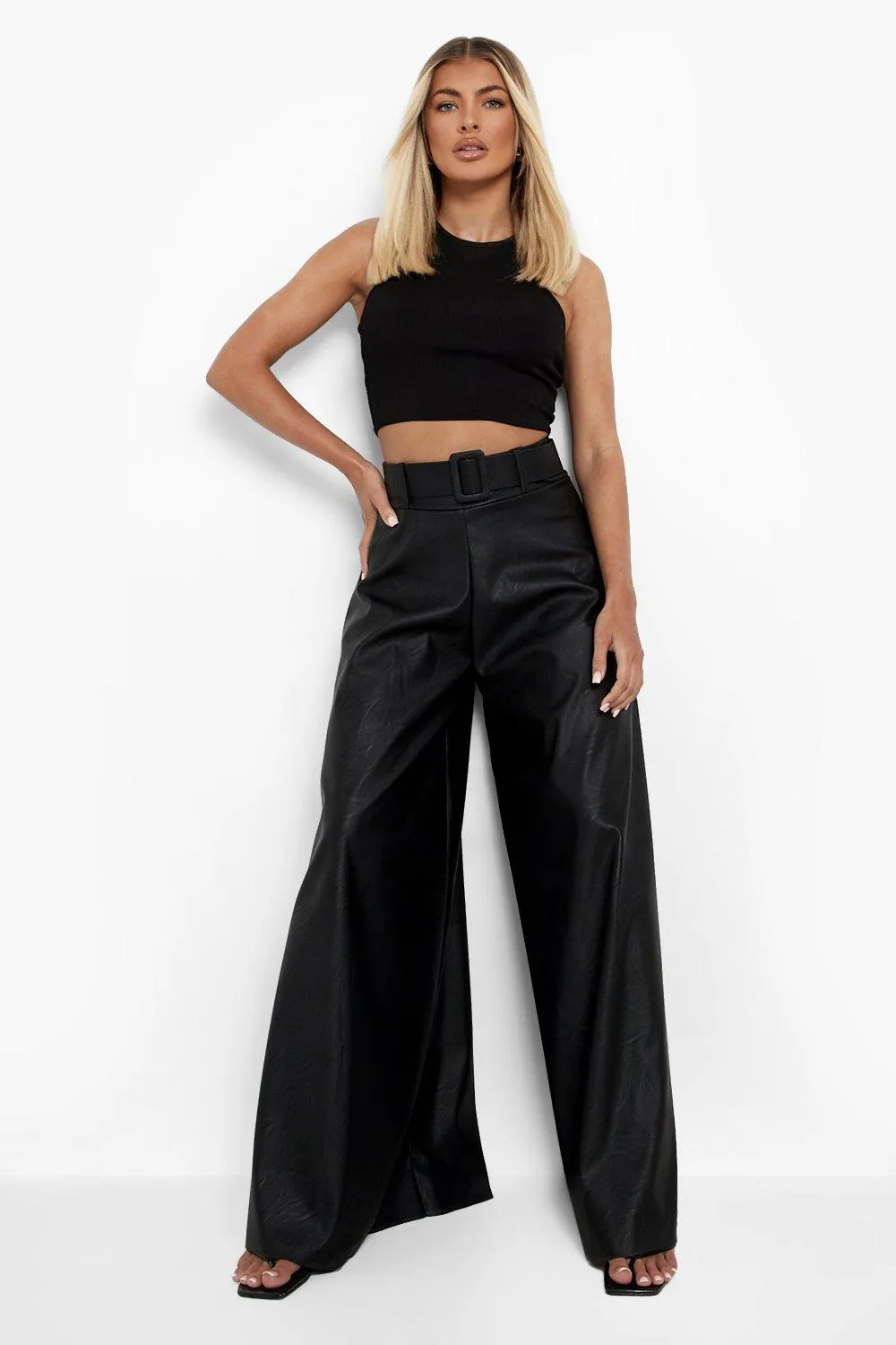 Pu Belted Wide Leg Pants