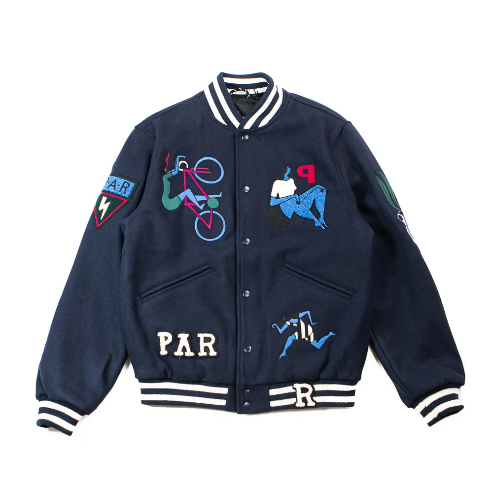 Run Sit & Bike Varsity Jacket (Navy Blue)