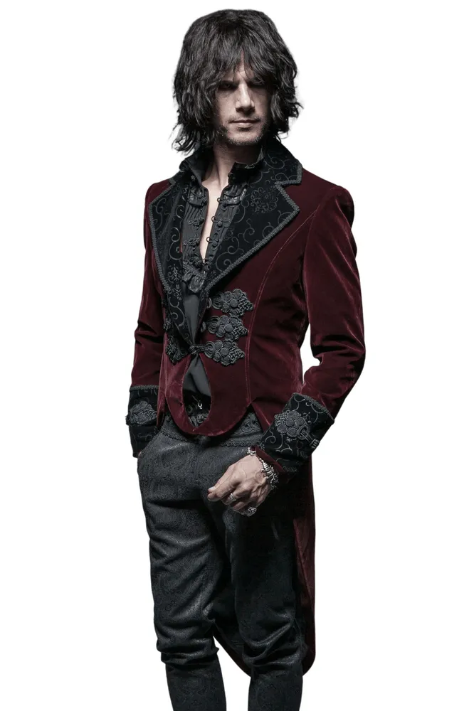 SALE of Wine Red Gothic Jacket with Classical Tailcoat Design - UK