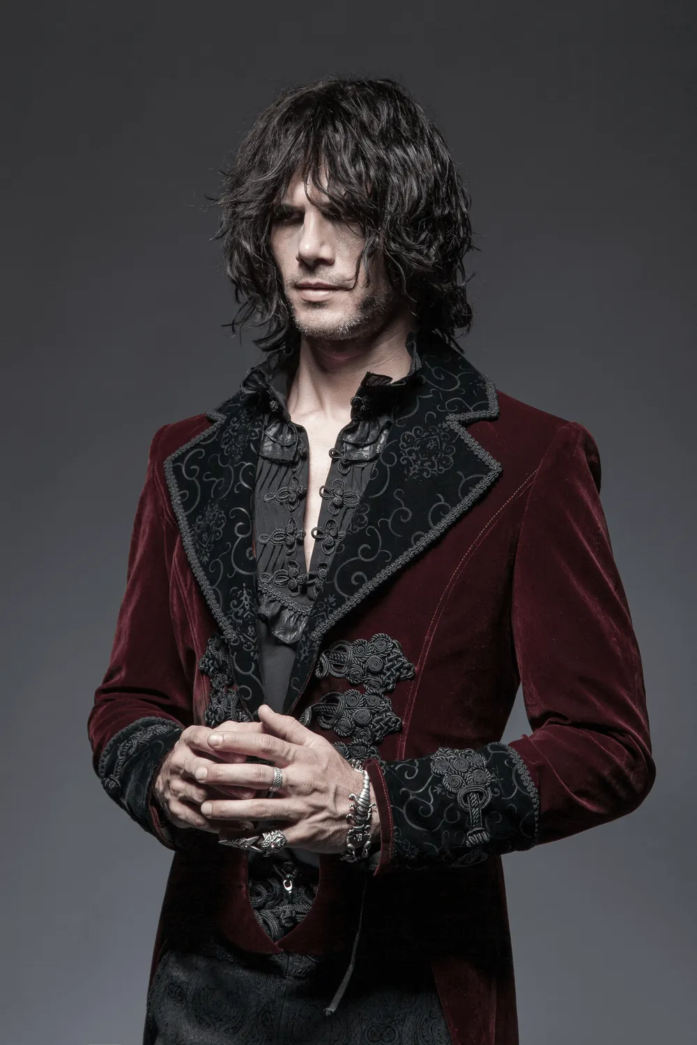 SALE of Wine Red Gothic Jacket with Classical Tailcoat Design - UK