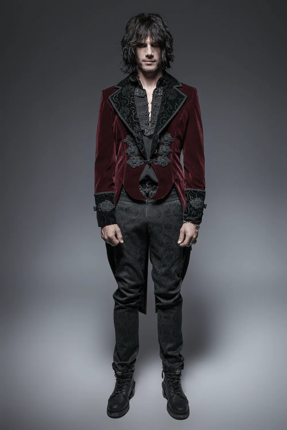 SALE of Wine Red Gothic Jacket with Classical Tailcoat Design - UK