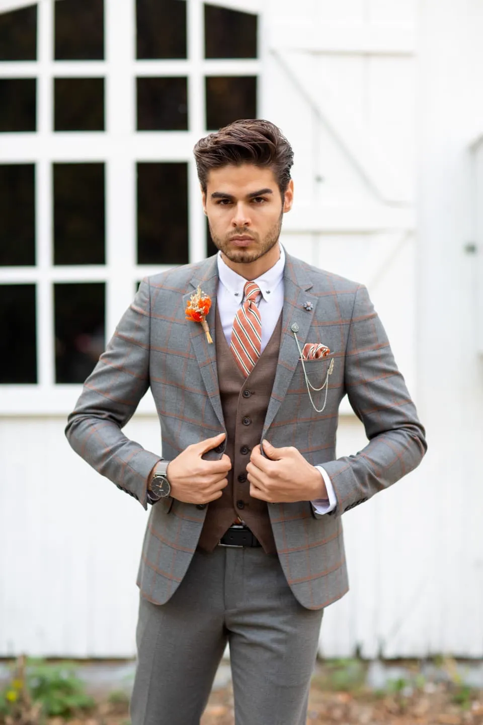 Sapon Slim-Fit Plaid Suit Vest Gray