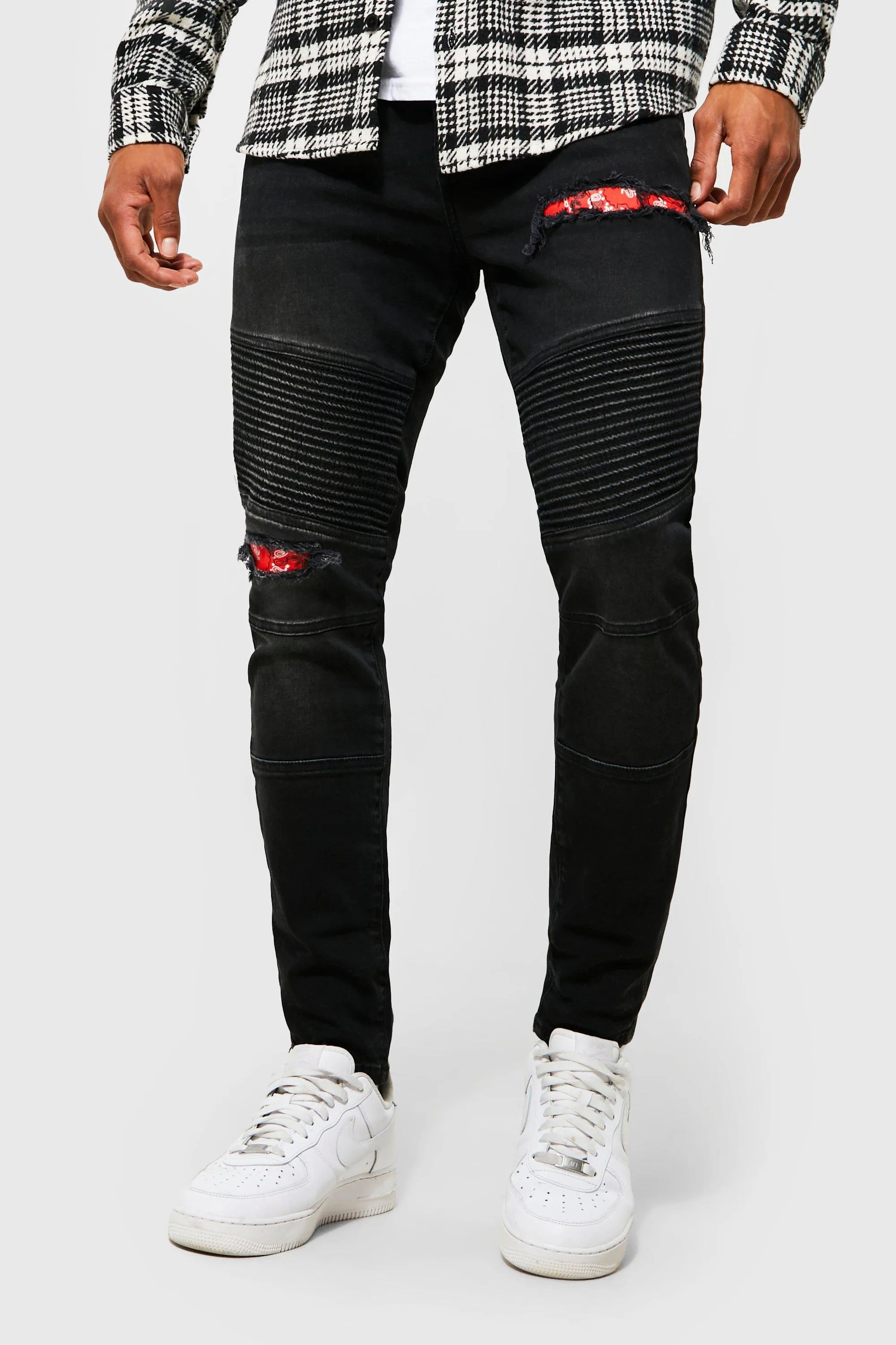 Skinny Bandana Rip & Repair Biker Jeans