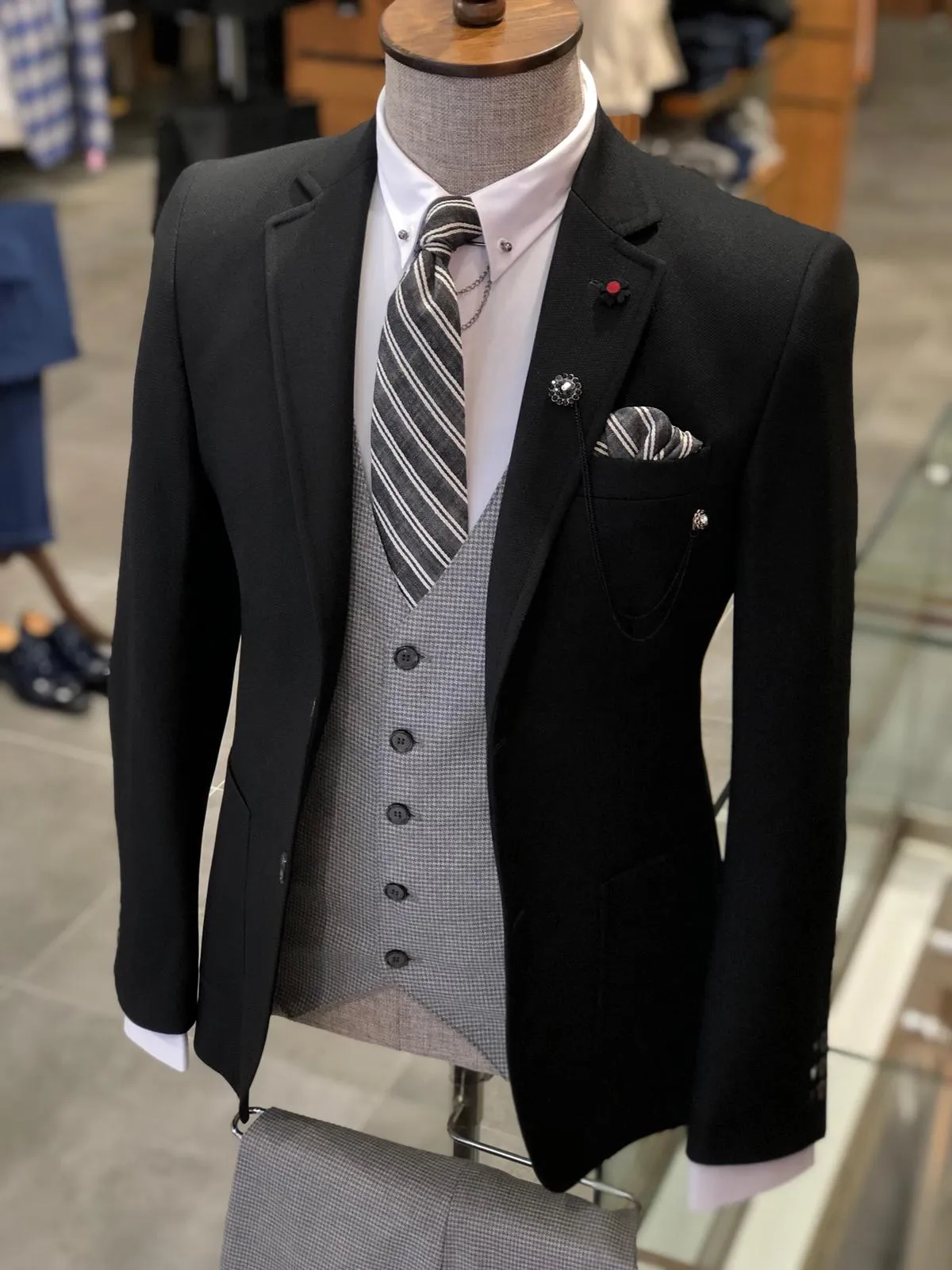 Slim-Fit Cotton Suit Vest Black