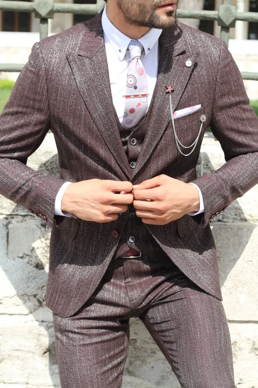 Slim-Fit Patterned Suit Vest Claretred