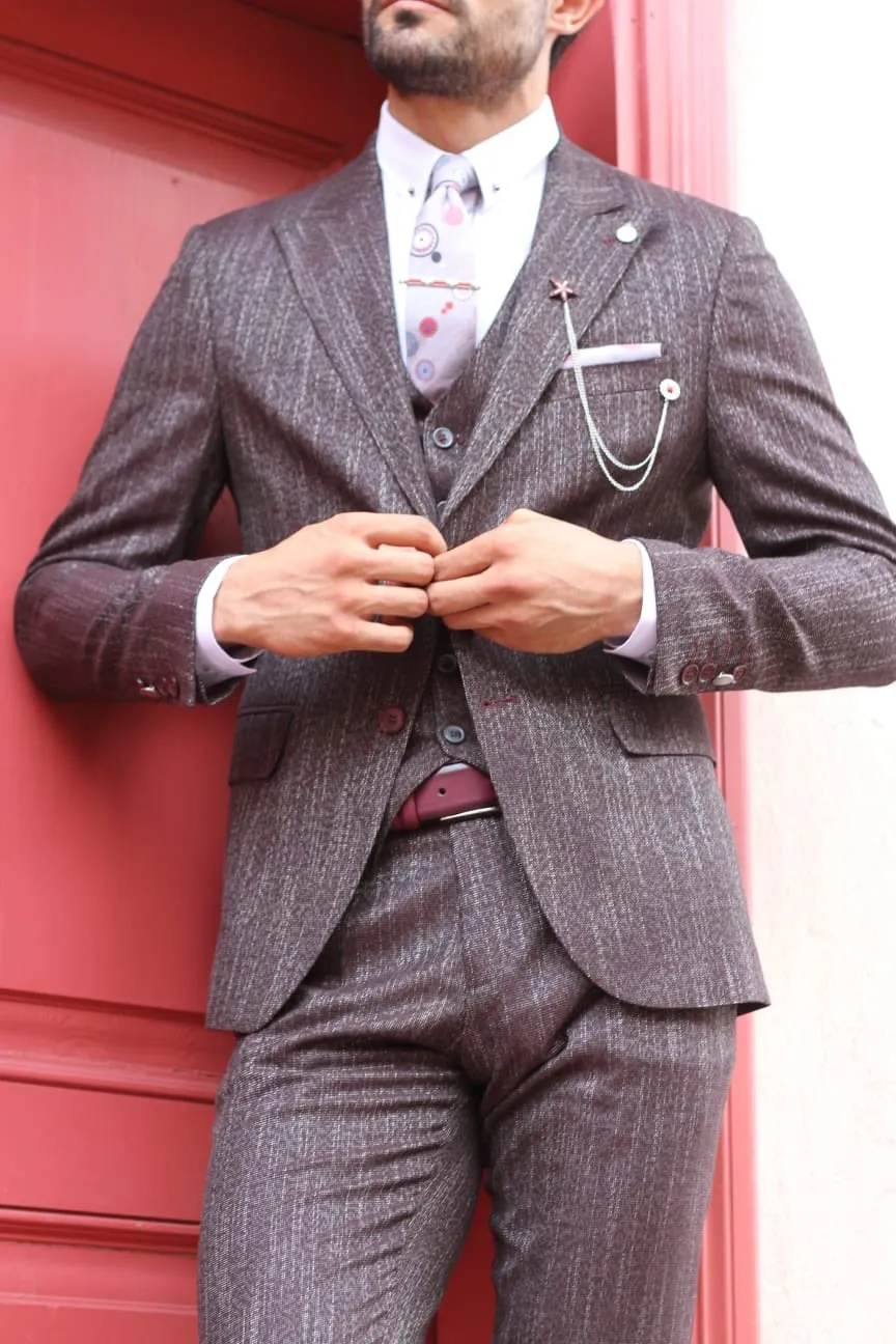 Slim-Fit Patterned Suit Vest Claretred