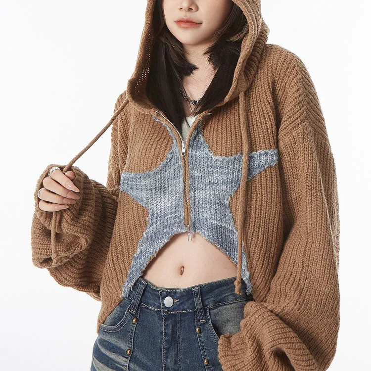 Star Girl Aesthetic Zip Up Knit Hoodie