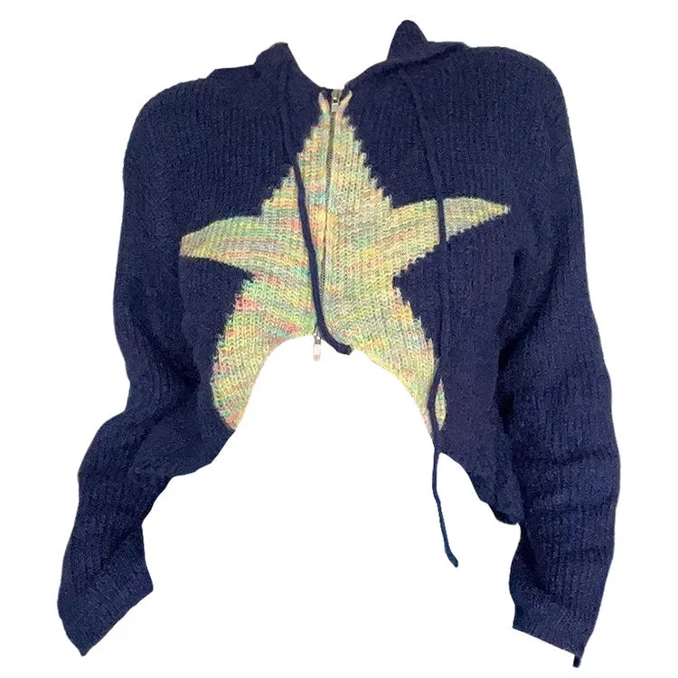 Star Zip Up Knit Hoodie