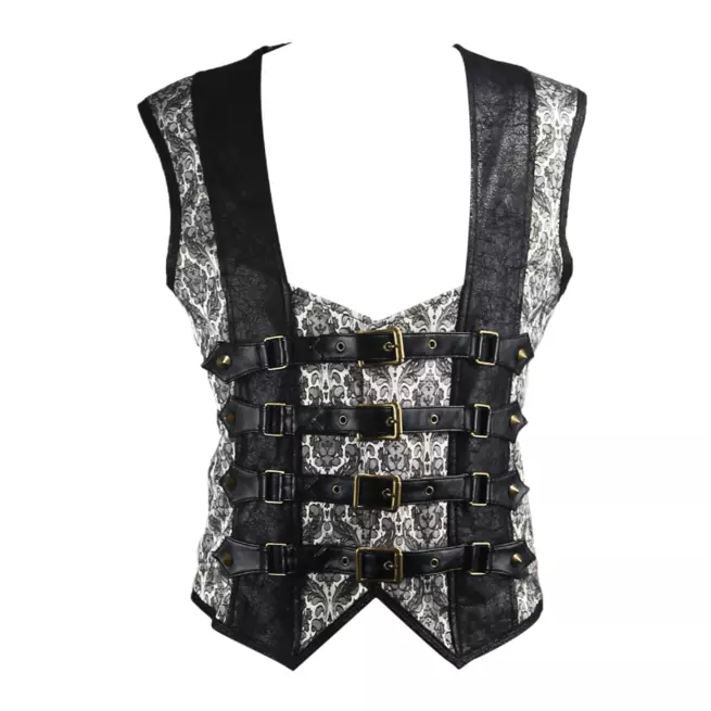 Steampunk Men's Grey & Black Vest With Four Buckle Closure and Back Lacing