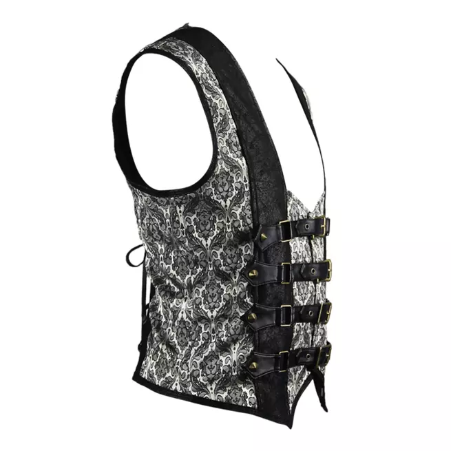 Steampunk Men's Grey & Black Vest With Four Buckle Closure and Back Lacing