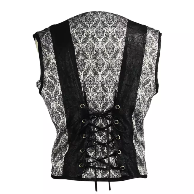 Steampunk Men's Grey & Black Vest With Four Buckle Closure and Back Lacing