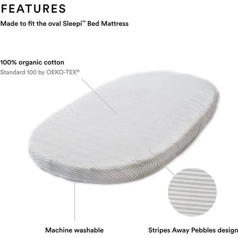 Stokke - Sleepi Fitted Sheet by Pehr, Stripes Away Pebbles