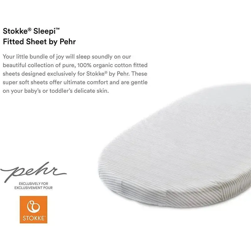 Stokke - Sleepi Fitted Sheet by Pehr, Stripes Away Pebbles