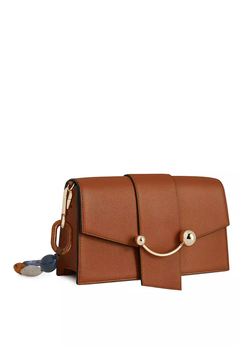 Strathberry MINI CRESCENT CROSSBODY BAG - BEADING STRAP LEATHER CHESTNUT