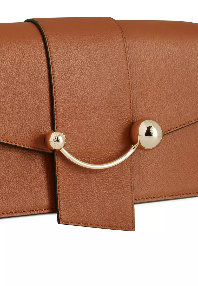 Strathberry MINI CRESCENT CROSSBODY BAG - BEADING STRAP LEATHER CHESTNUT