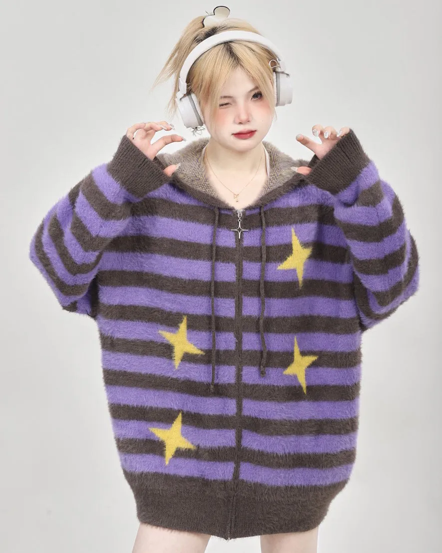 Striped Zip-Up Star Hoodie