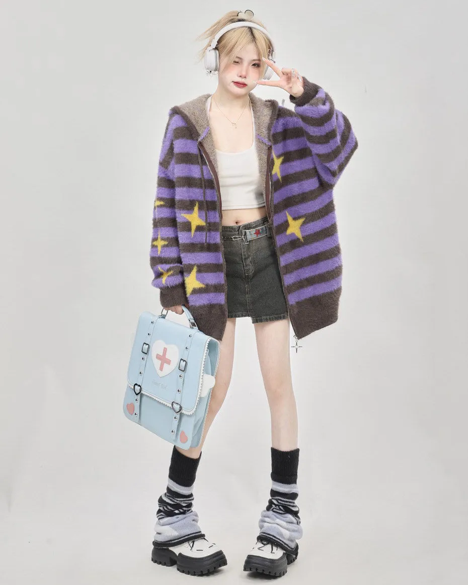 Striped Zip-Up Star Hoodie