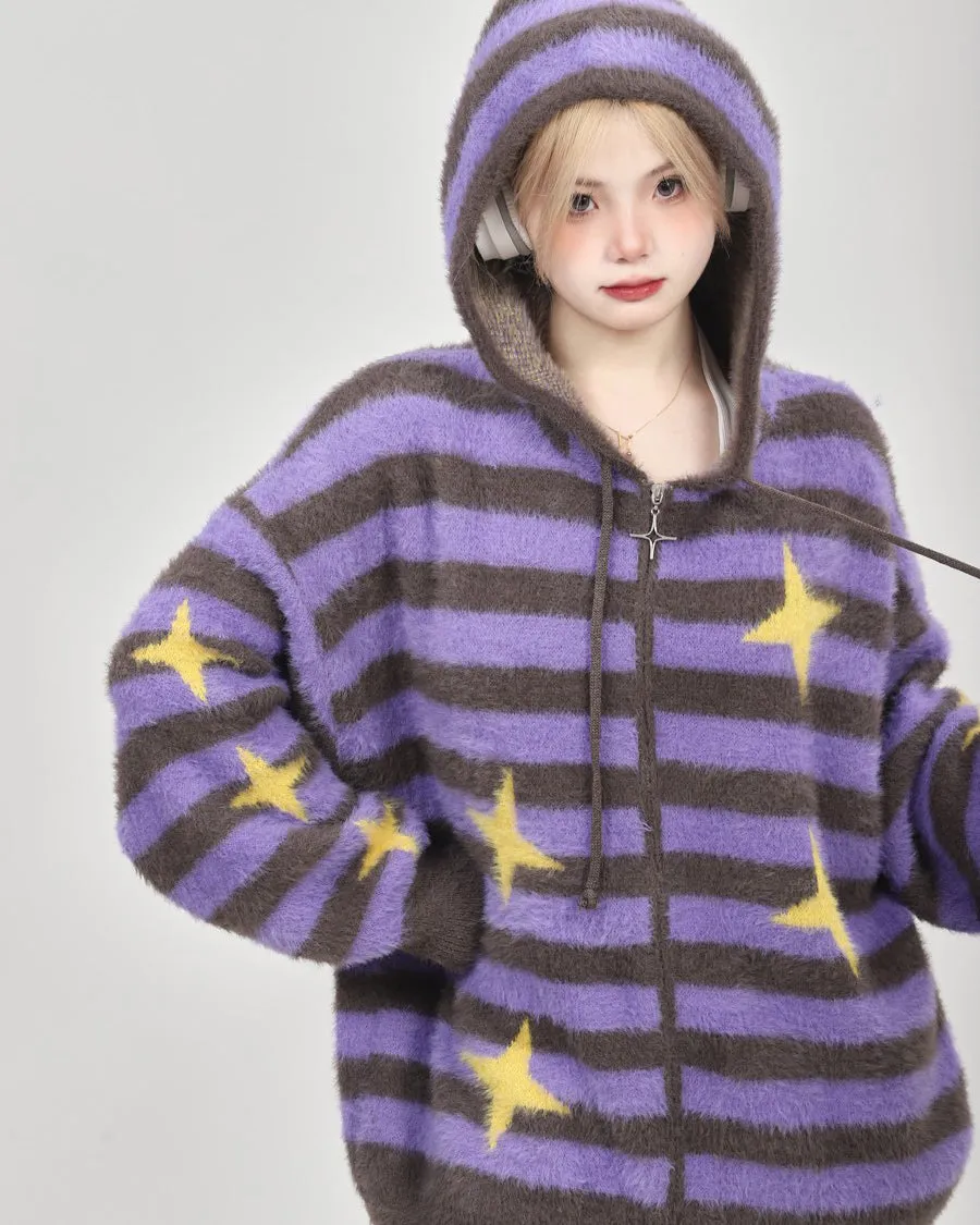 Striped Zip-Up Star Hoodie