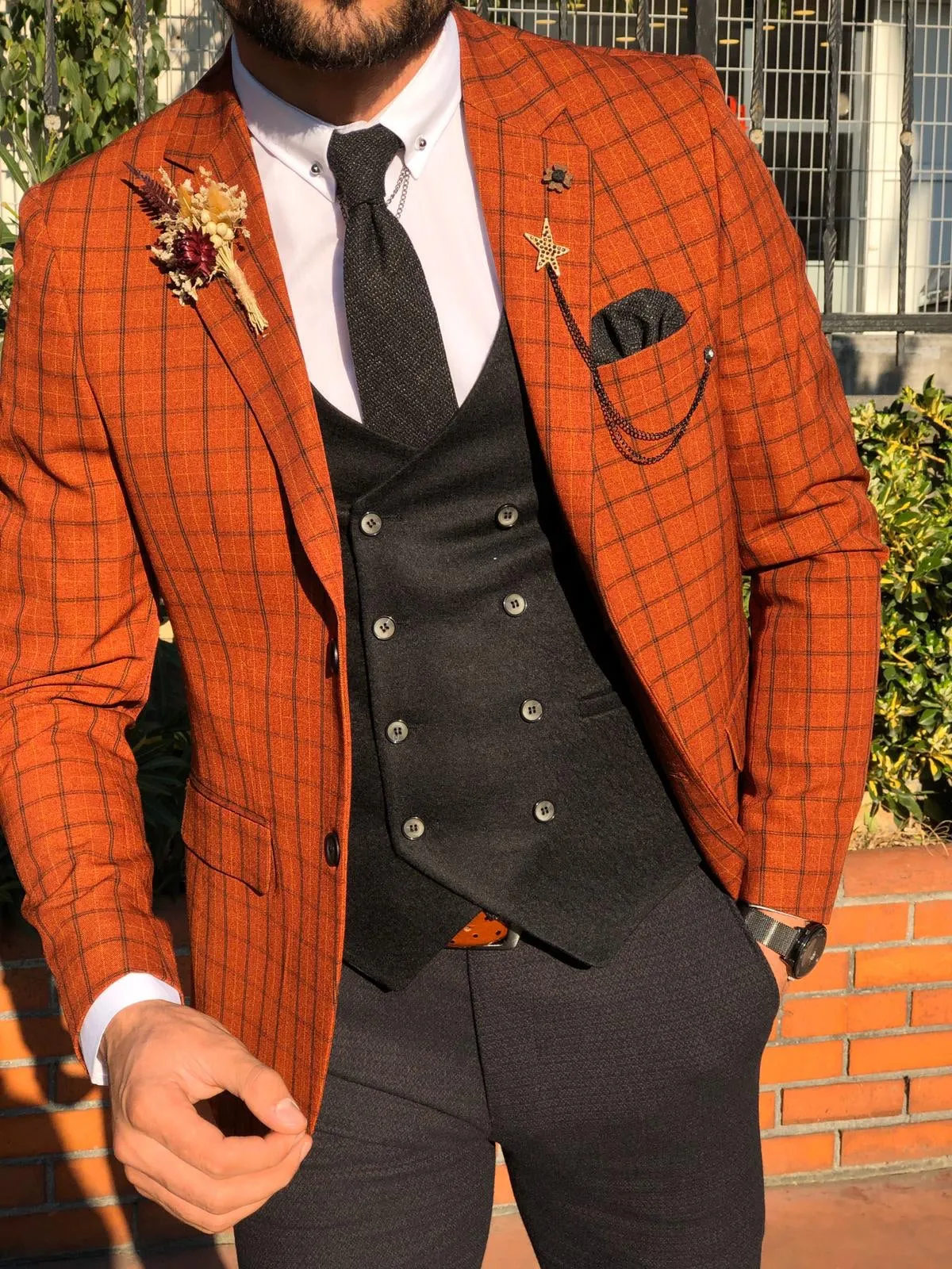 Tommy Slim-Fit Plaid Suit Vest Tile