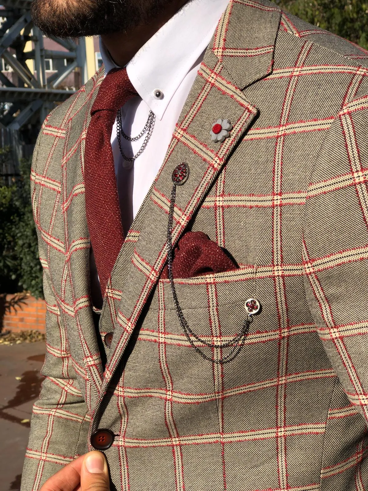 Toni Slim-Fit Plaid Suit Vest BURGUNDY