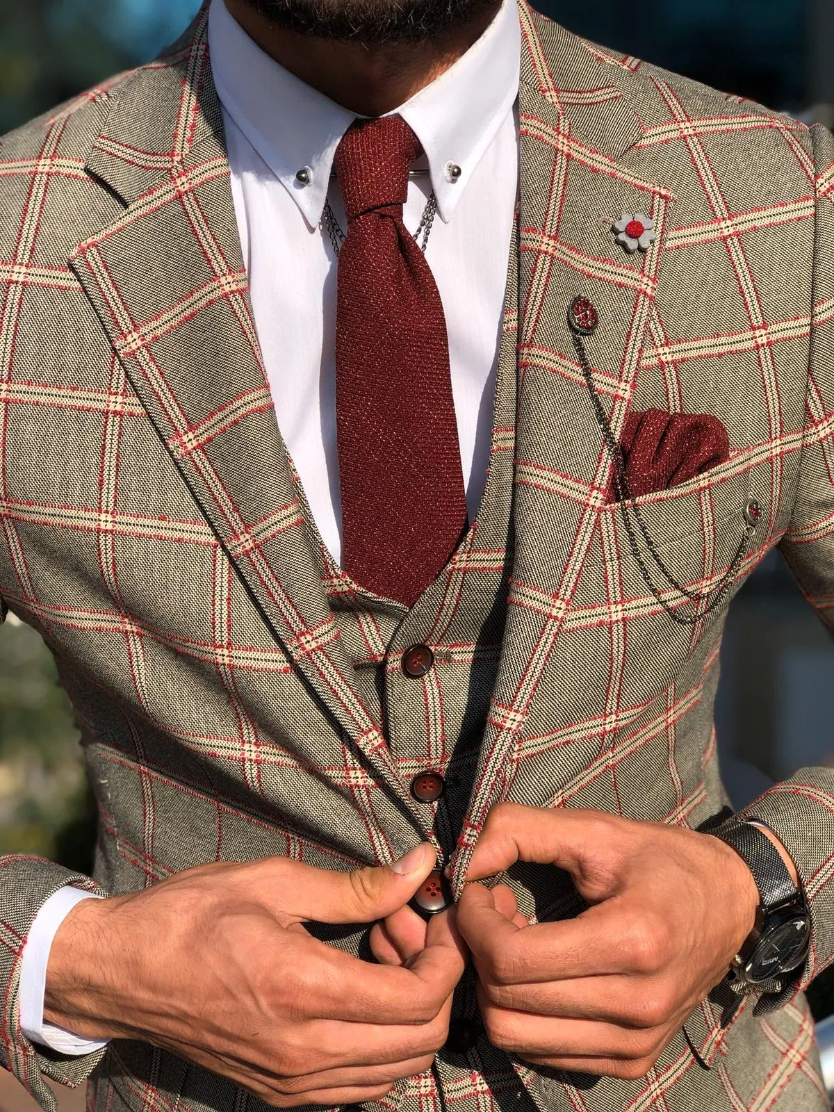 Toni Slim-Fit Plaid Suit Vest BURGUNDY