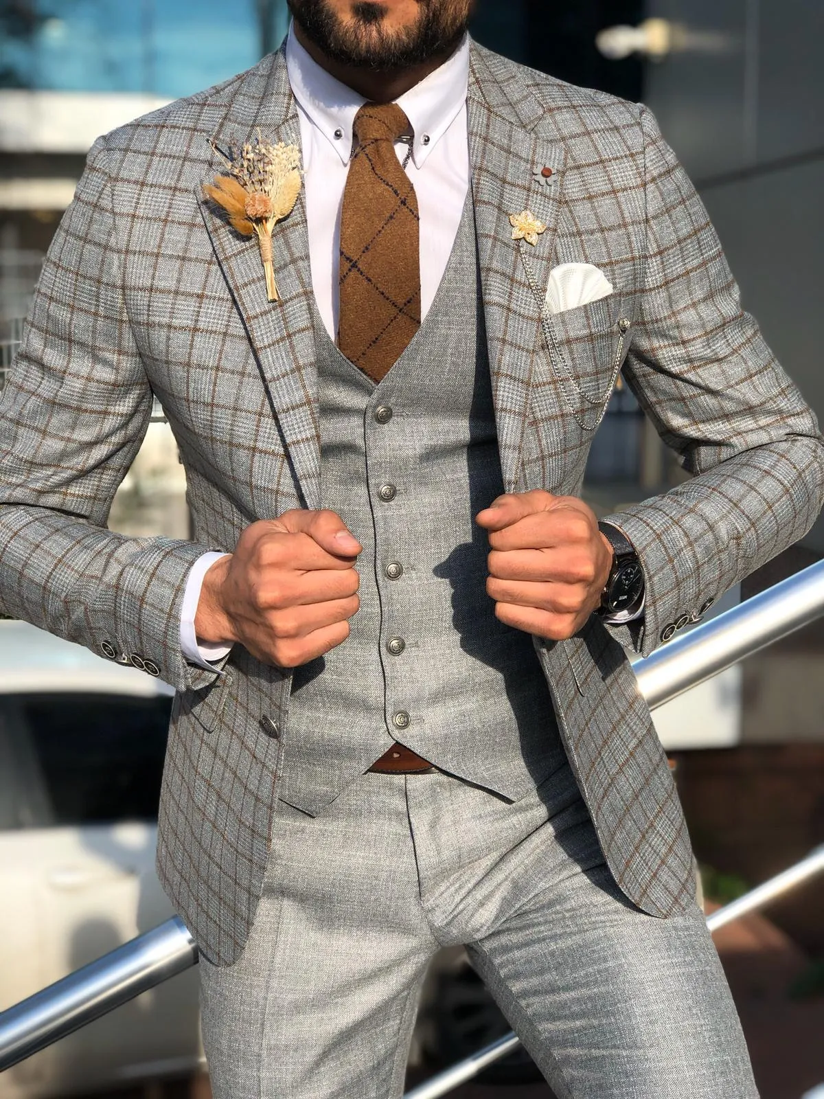 Toni Slim-Fit Plaid Suit Vest CAMEL