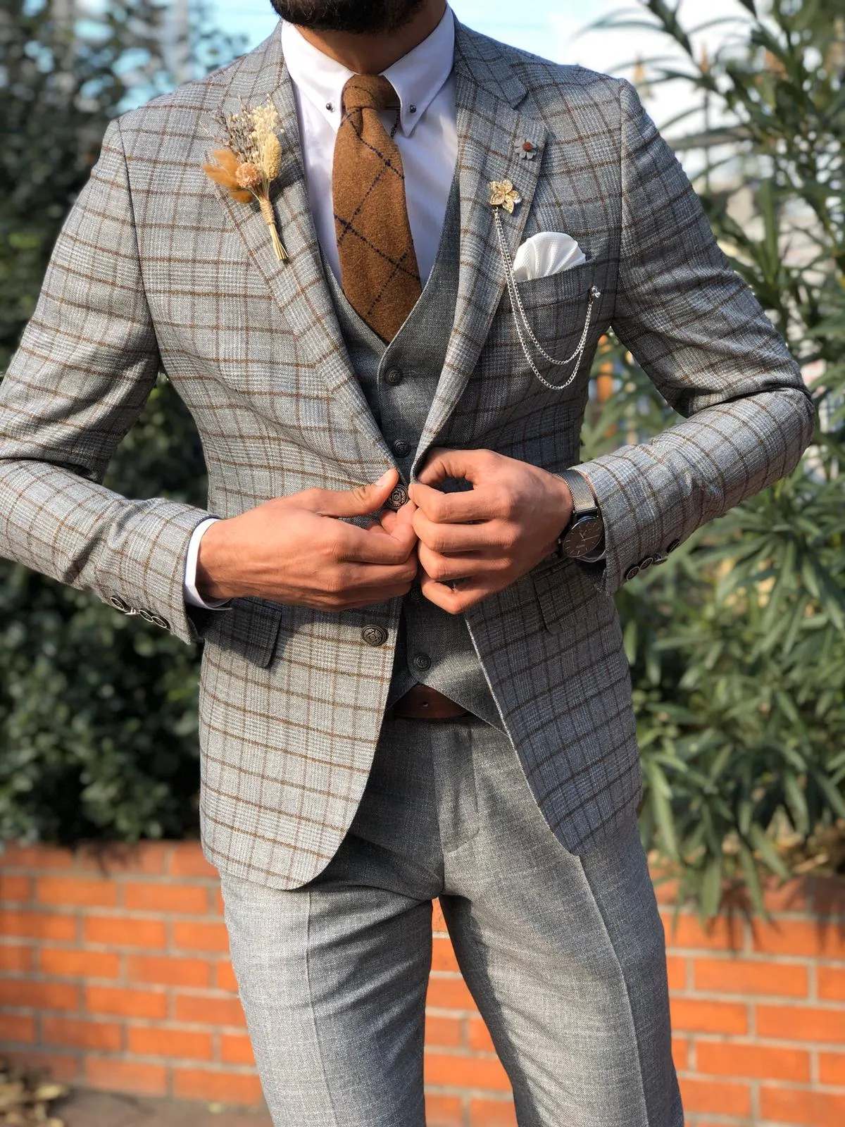 Toni Slim-Fit Plaid Suit Vest CAMEL