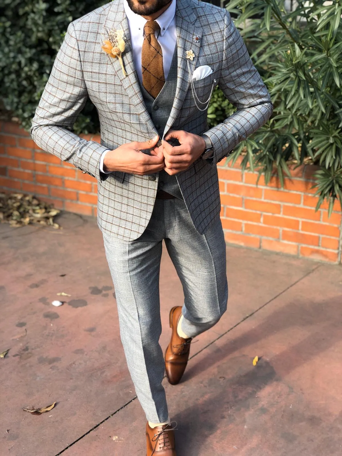 Toni Slim-Fit Plaid Suit Vest CAMEL