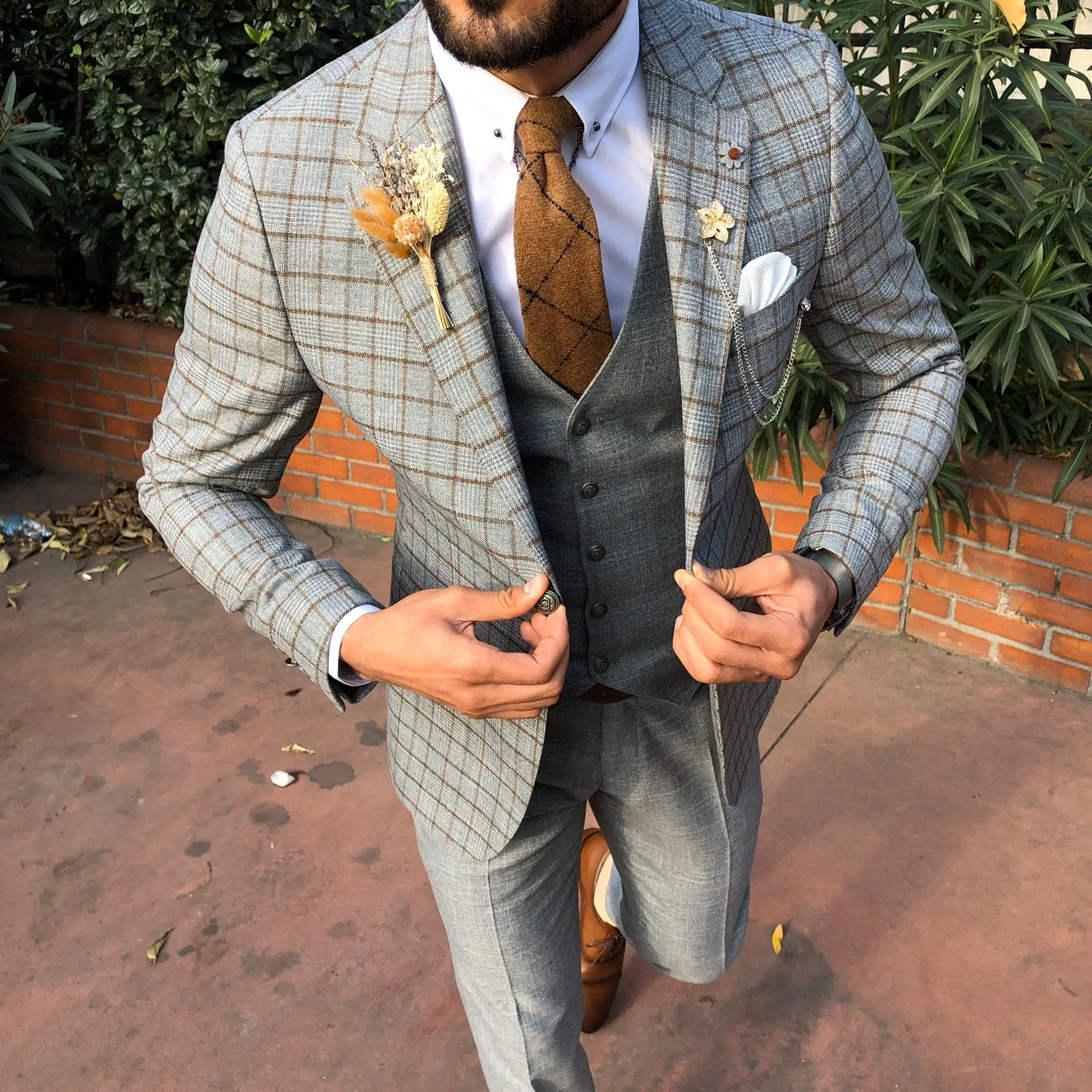 Toni Slim-Fit Plaid Suit Vest CAMEL