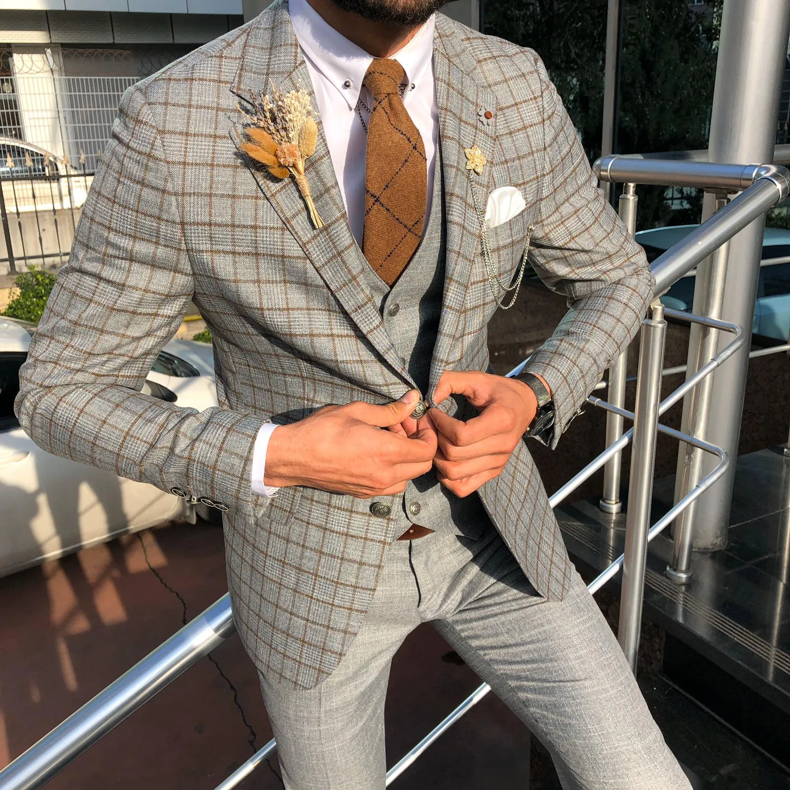 Toni Slim-Fit Plaid Suit Vest CAMEL