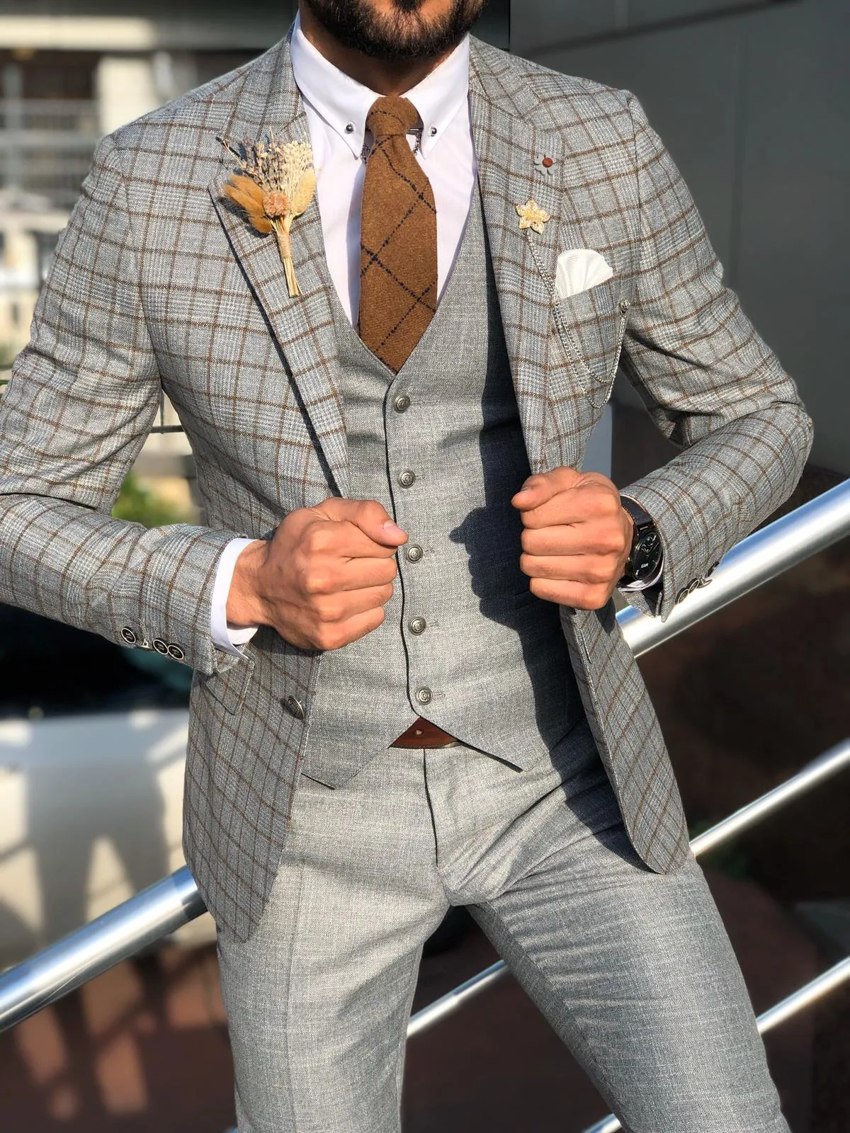 Toni Slim-Fit Plaid Suit Vest CAMEL